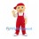 Boy Mascot Costume in Red Overalls and Sideways Cap