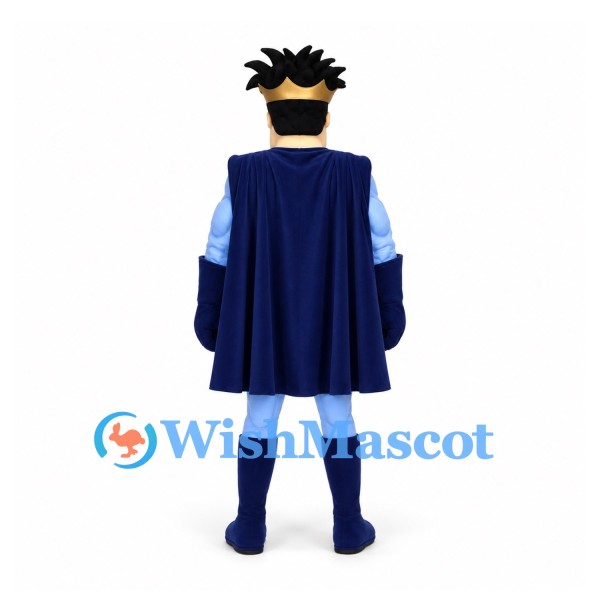 Superhero Mascot Costume in Light Blue with Navy Cape