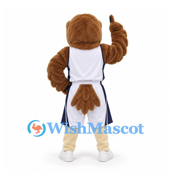 Eagle Mascot Costume in Brown with White Basketball Uniform
