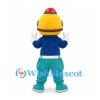 Robot Mascot Costume with Yellow Helmet Blue Jacket and Teal Trousers
