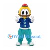 Robot Mascot Costume with Yellow Helmet Blue Jacket and Teal Trousers