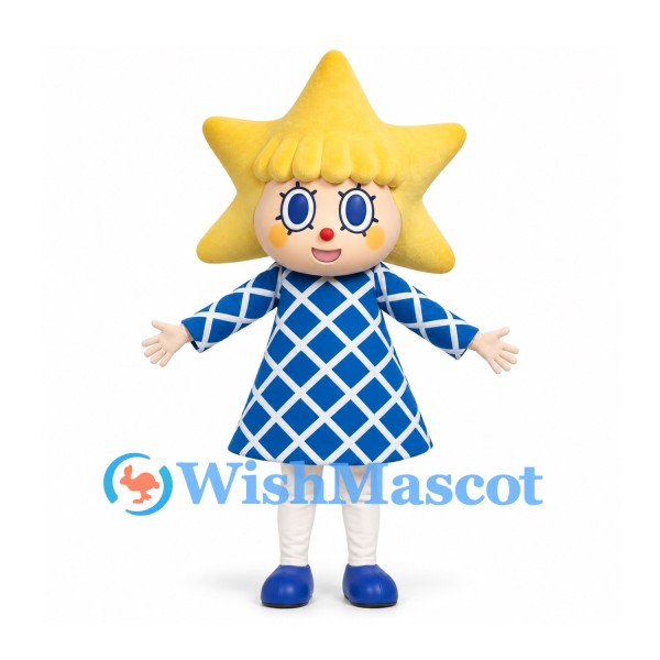 Star Girl Mascot Costume in Blue Diamond Pattern Dress