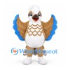 Owl Mascot Costume in Brown and White with Blue Wing Feathers