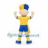 Boy Mascot Costume in Yellow and Blue Sports Uniform with Spiked Hair