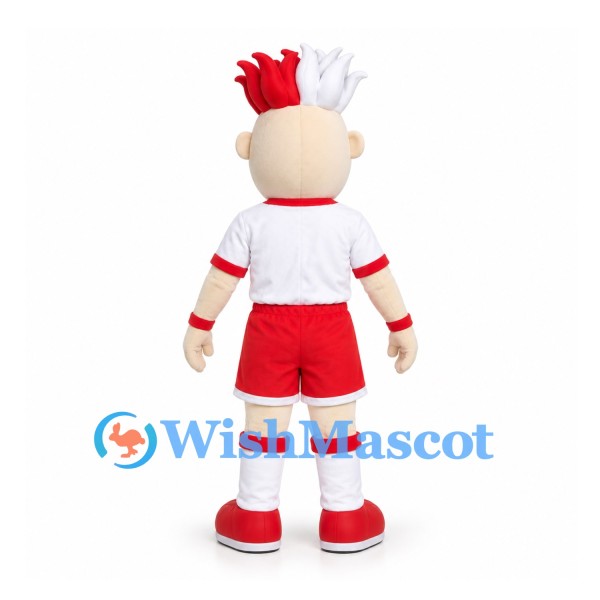 Boy Mascot Costume in Red and White Sports Uniform with Spiked Hair