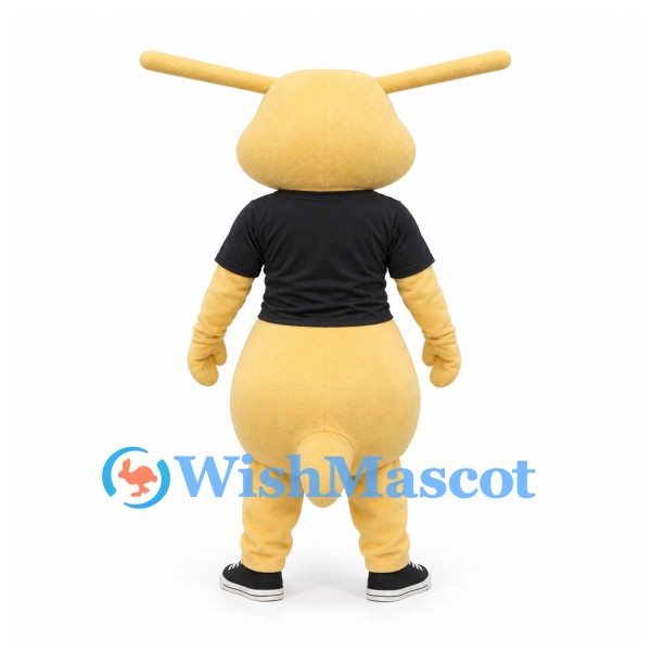 Ant Mascot Costume in Yellow with Black Shirt and Long Antennae