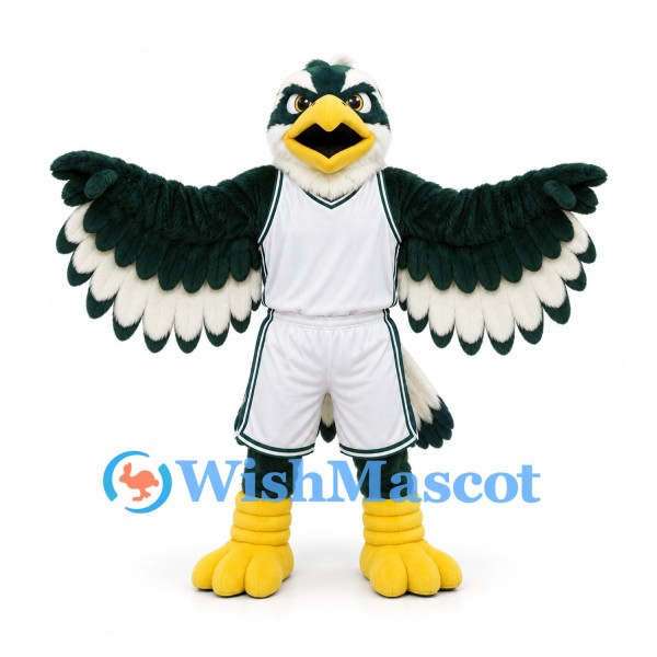 Bird Mascot Costume in Dark Green and White Sports Uniform