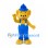 Bear Mascot Costume in Yellow with Blue Overalls and Pointed Hat