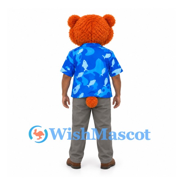 Tiger Mascot Costume with Blue Tropical Shirt and Gray Trousers