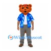 Tiger Mascot Costume with Blue Tropical Shirt and Gray Trousers