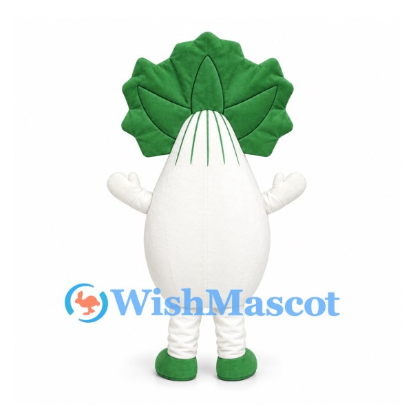 Radish Mascot Costume in White with Large Green Leaves