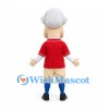 Colonial Man Mascot Costume in Red Jersey with Gray Hair and Beige Breeches