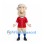 Colonial Man Mascot Costume in Red Jersey with Gray Hair and Beige Breeches