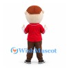 Man Mascot Costume in Red Jersey with Red Mustache and Brown Trousers