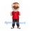 Man Mascot Costume in Red Jersey with Red Mustache and Brown Trousers
