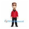 Bearded Man Mascot Costume in Red Jersey and Black Trousers