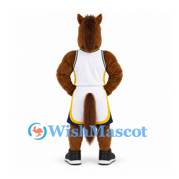 Horse Mascot Costume in Brown with White Basketball Uniform