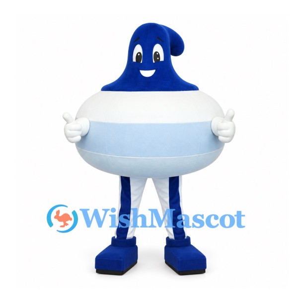 Droplet Mascot Costume in Blue and White with Round Body
