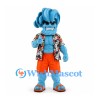 Alien Mascot Costume in Blue with Tropical Shirt and Orange Shorts