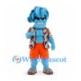 Alien Mascot Costume in Blue with Tropical Shirt and Orange Shorts