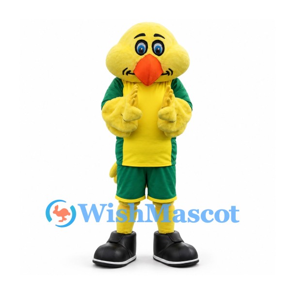 Bird Mascot Costume in Yellow and Green Sports Uniform