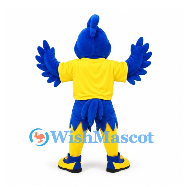 Bird Mascot Costume in Blue with Yellow Shirt
