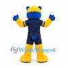 Bear Mascot Costume in Blue and Yellow with Navy Sports Uniform