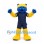 Bear Mascot Costume in Blue and Yellow with Navy Sports Uniform