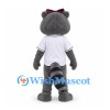 Raccoon Mascot Costume in White Baseball Jersey with Burgundy Bow