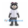 Raccoon Mascot Costume in White Baseball Jersey with Burgundy Bow