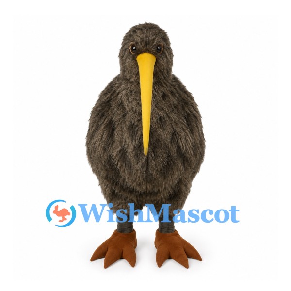 Kiwi Bird Mascot Costume in Brown with Long Yellow Beak