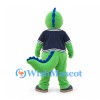Dinosaur Mascot Costume in Green with Navy Baseball Jacket
