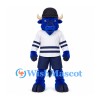 Bull Mascot Costume in Blue with White Hockey Jersey