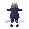 Colonial Man Mascot Costume with Gray Hair and Navy Coat