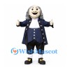 Colonial Man Mascot Costume with Gray Hair and Navy Coat