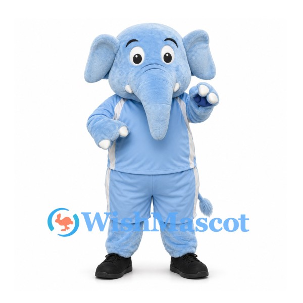 Elephant Mascot Costume in Light Blue with Matching Sports Uniform
