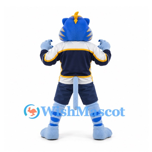 Tiger Mascot Costume in Light Blue with Navy Sports Uniform