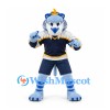 Tiger Mascot Costume in Light Blue with Navy Sports Uniform