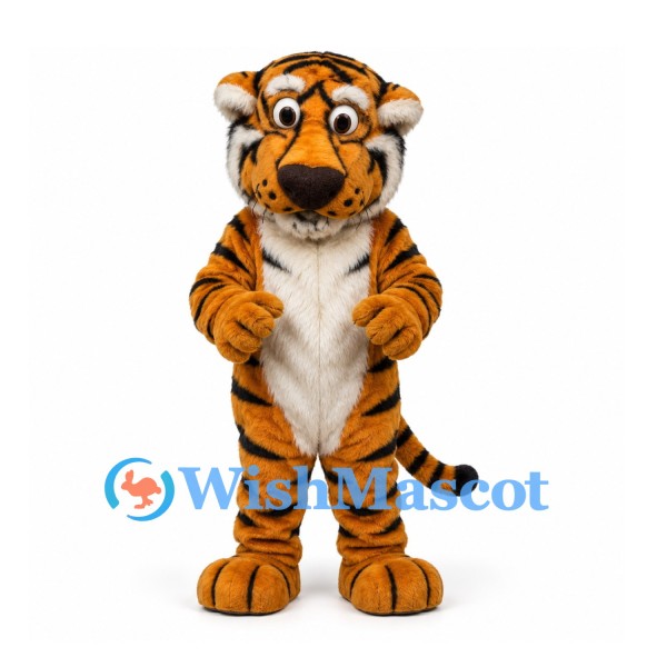 Tiger Mascot Costume in Orange with White Chest and Black Stripes