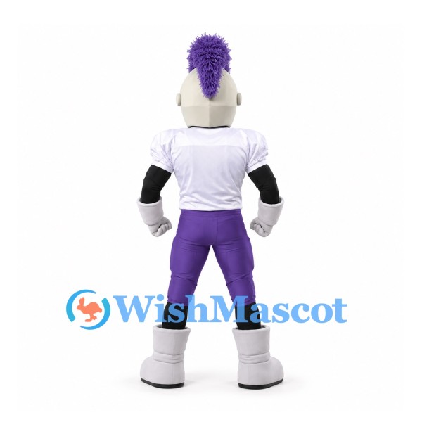 Knight Mascot Costume in White Armor with Purple Plume and Trousers