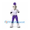 Knight Mascot Costume in White Armor with Purple Plume and Trousers