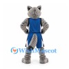 Wolf Mascot Costume in Gray with Blue Sports Uniform