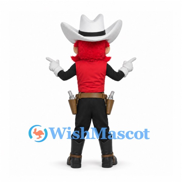 Monster Mascot Costume in Red with Cowboy Hat and Black Trousers