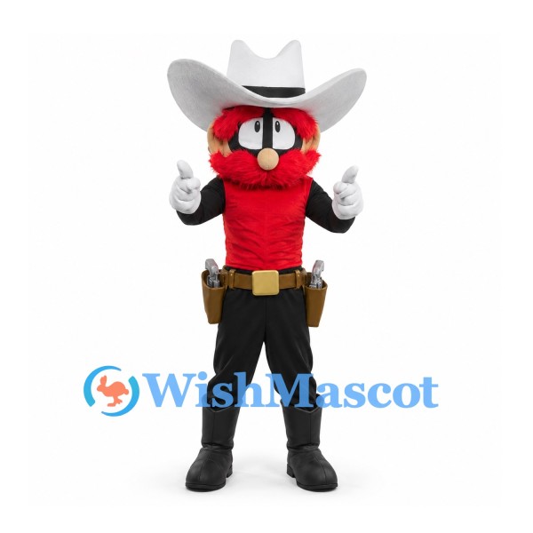 Monster Mascot Costume in Red with Cowboy Hat and Black Trousers