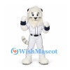 Cat Mascot Costume in White with Baseball Uniform and Striped Tail