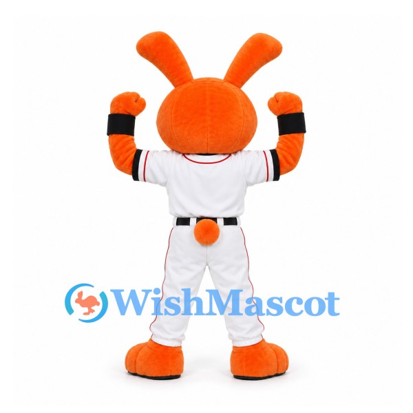 Rabbit Mascot Costume in Orange with White Baseball Uniform