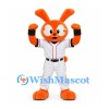 Rabbit Mascot Costume in Orange with White Baseball Uniform