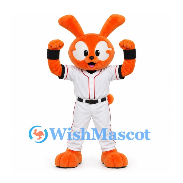 Rabbit Mascot Costume in Orange with White Baseball Uniform