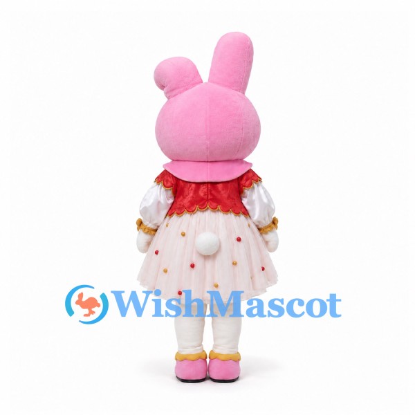 Rabbit Mascot Costume in Pink with Floral Dress and Red Cape