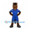 Horse Mascot Costume in Brown with Blue Sports Uniform